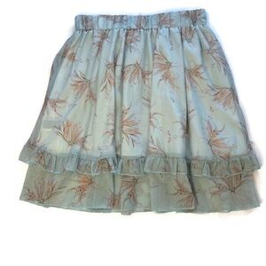 Tiered Ruffled Chiffon Floral Print Blue Skirt Size 0XL Fairy Flowy Whimsy